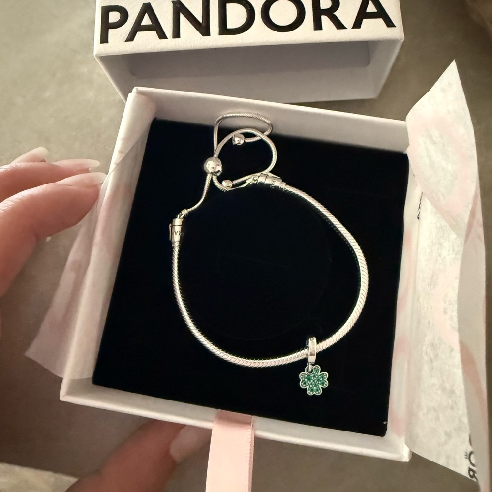 Pandora Silver Bracelet with Green Charm